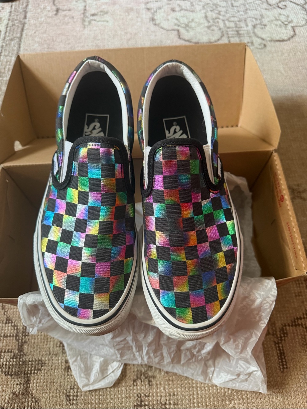 Vans Classic Slip-On Checkerboard Multicolor Holographic Sneakers